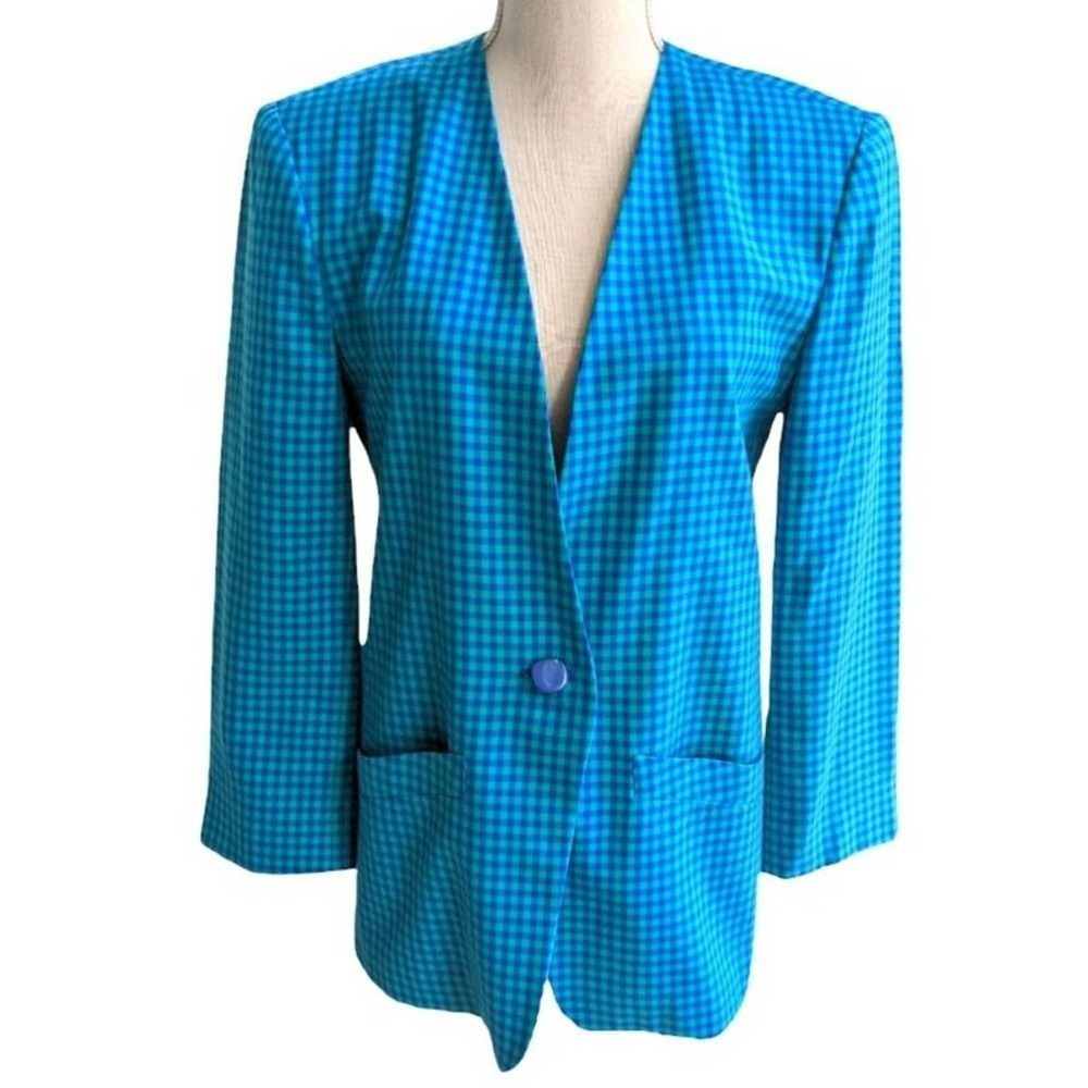Vintage Pendleton Gingham Blazer size 6 Blue and Teal.